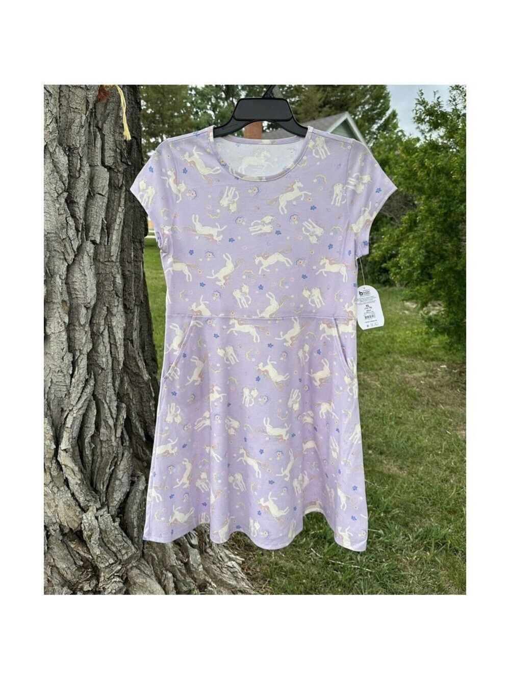 Wonder Nation Unicorn Summer Play Dress Girls XL 14 - 16 Lavender Pockets NWT
